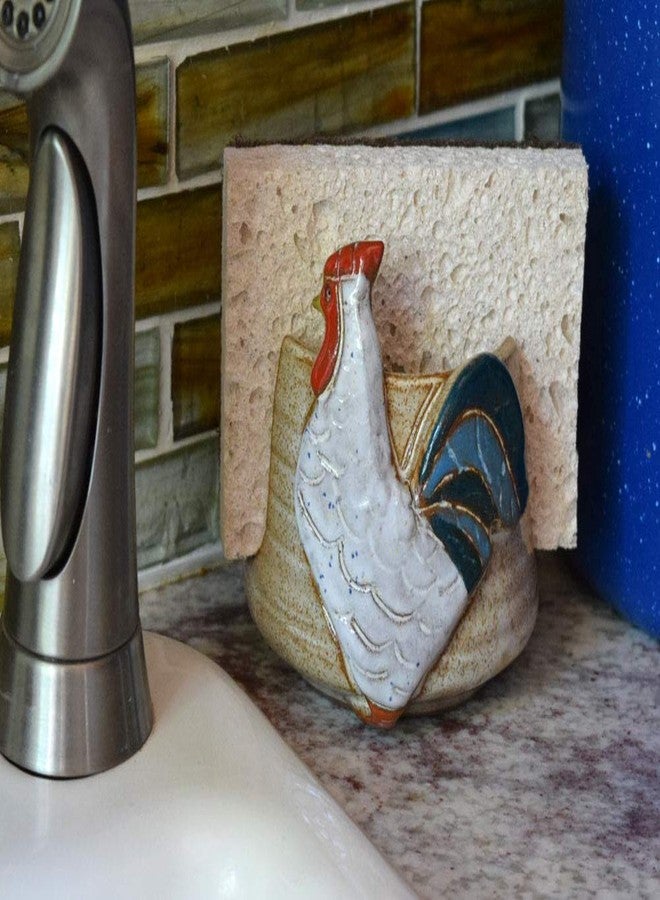Modern Artisans American Handmade Pottery Kitchen Sponge Holder, Farmhouse Rooster Motif - Image 4